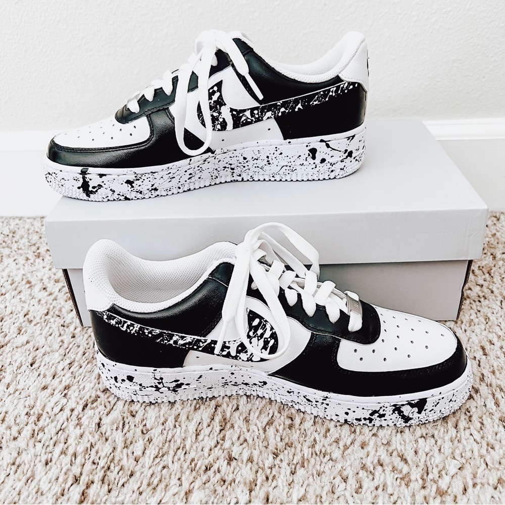 Nike Air Force 1 Unisex Custom Black/White Splatter Sneakers NWB